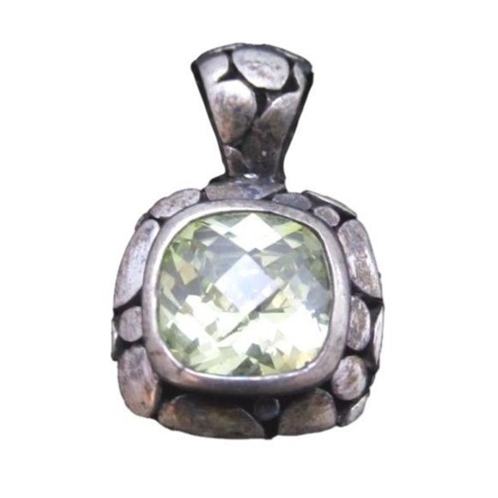 Bright Citrine Yellow Square‎ Bezel Set Gemstone Sterling Silver Pendant